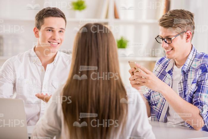 Young Men Talks To Woman On Training Stock Photo