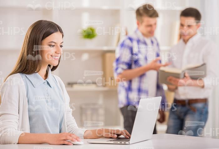 Woman Works On Laptop Stock Photo