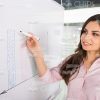 Business Lady Drawing On Flipchart Stock Photo