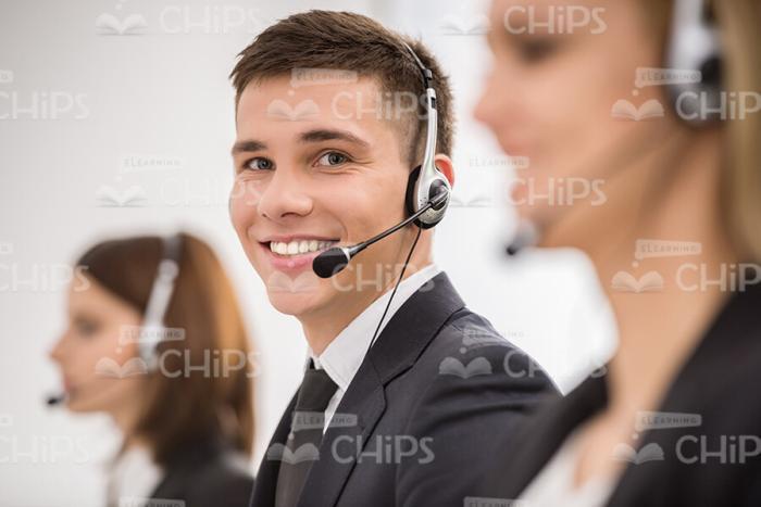 Young Businessman With Headset Close Up Stock Photo
