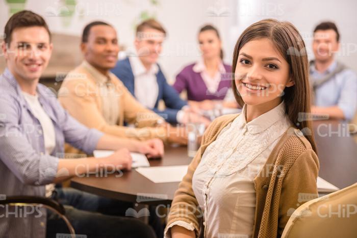 Handsome Lady Taking Part In Business Conference Stock Photo
