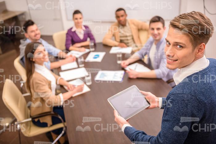 Young Man Makes Report Stock Photo