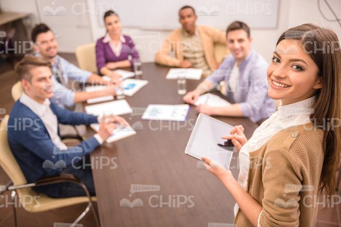 Nice Young Woman Making Report Stock Photo
