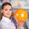 Close Up Stock Photo Of Cute Woman Holds Bowling Ball