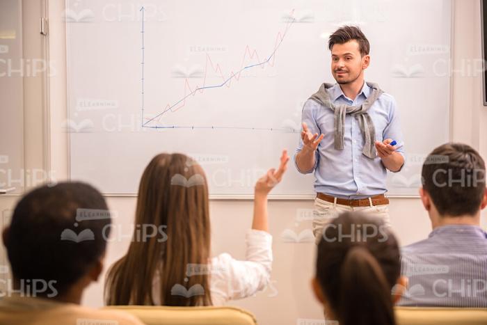 Young Woman Giving Question To Male Narrator Stock Photo