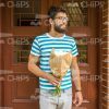 Bearded Man With Bouquet of Flowers Stock Photo