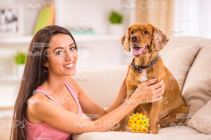 Young Woman Playing With Her Dog Stock Photo