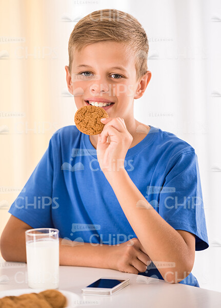 Young Boy Eating Cookie Stock Photo