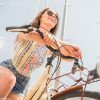 Woman Leaning On Bicycle Stock Photo