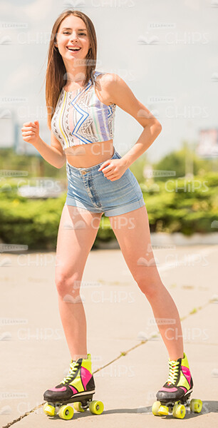 Happy Woman Roller-Skating Stock Photo