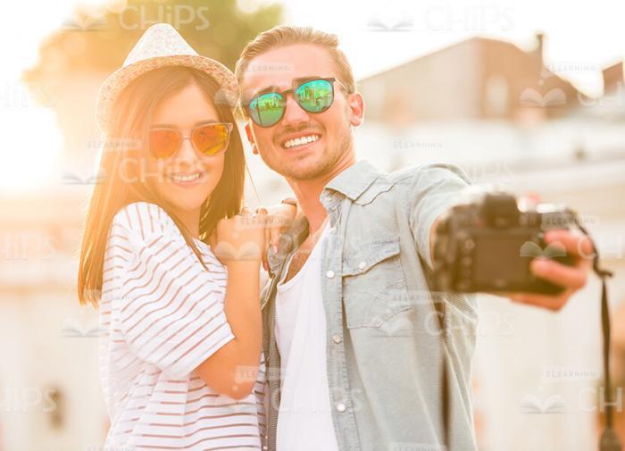 Happy Couple Taking Selfie Stock Photo