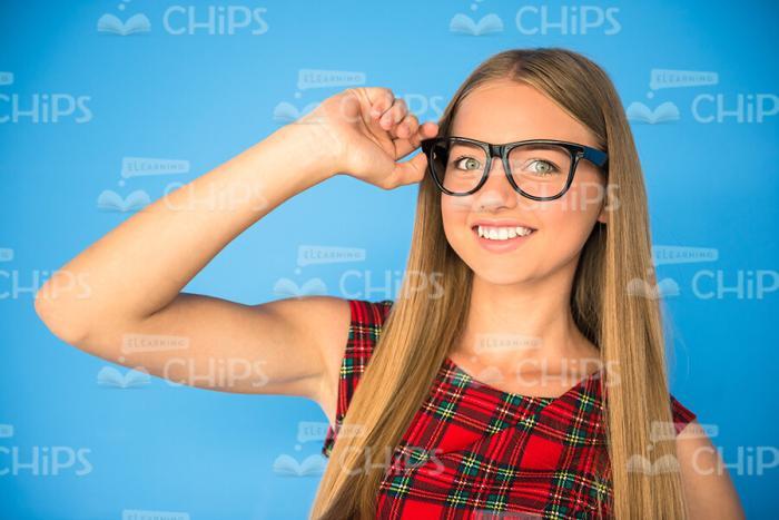 Close Up Stock Photo Of Smiling Girl Wears Eyeglasses