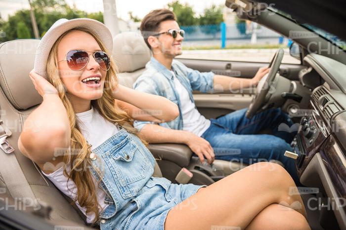 Attractive Young Couple In Vehicle Stock Photo