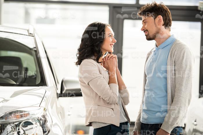 Woman Asks Her Husband To Buy a New Car Stock Photo
