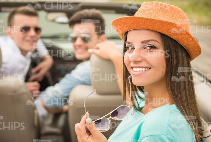 Nice Teenage Girl In Cabriolet Car Stock Photo