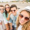 Nice Girl Makes Selfie With Her Friends Stock Photo