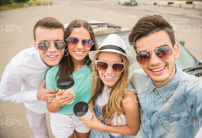 Few Fellows Making Selfie Together Stock Photo