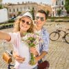 Happy Couple Taking Selfie Together Stock Photo