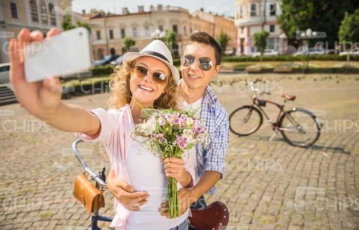 Happy Couple Taking Selfie Together Stock Photo