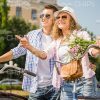 Excited Couple Looks Into The Distance Stock Photo