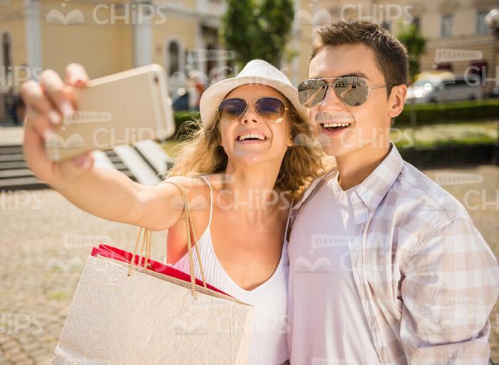 Happy Couple Taking Selfie Together Stock Photo