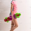 Half-Turned Young Girl Holding Skateboard Stock Photo