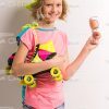 Nice Young Girl With Rollers And Sunglasses Stock Photo