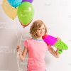 Girl With Balloons And Skateboard Stock Photo