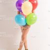 Cute Little Girl With Balloons Wearing Roller Skates Stock Photo