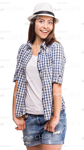 Half-Turned Smiling Young Woman Stock Photo White Background