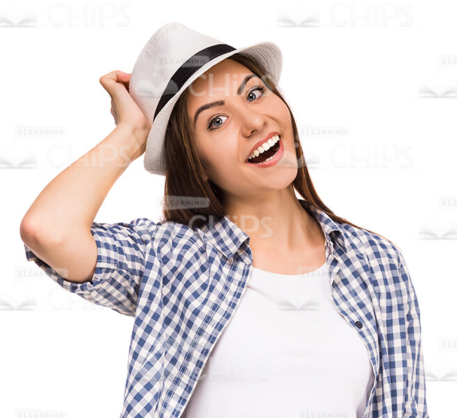 Happy Young Girl Wearing Hat Stock Photo On White Isolation