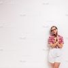 Pretty Girl Posing On Gray Background Stock Photo