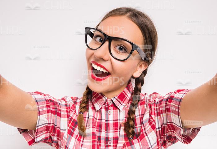Excited Teenager Taking Selfie Close Up Stock Photo