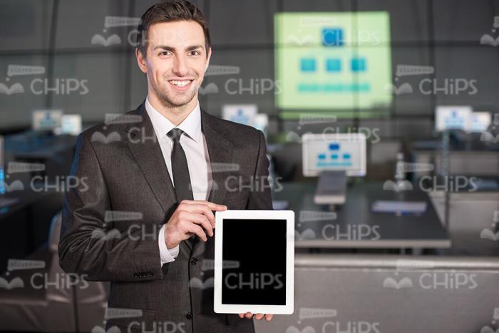 Business Man Showing The Tablet Stock Photo
