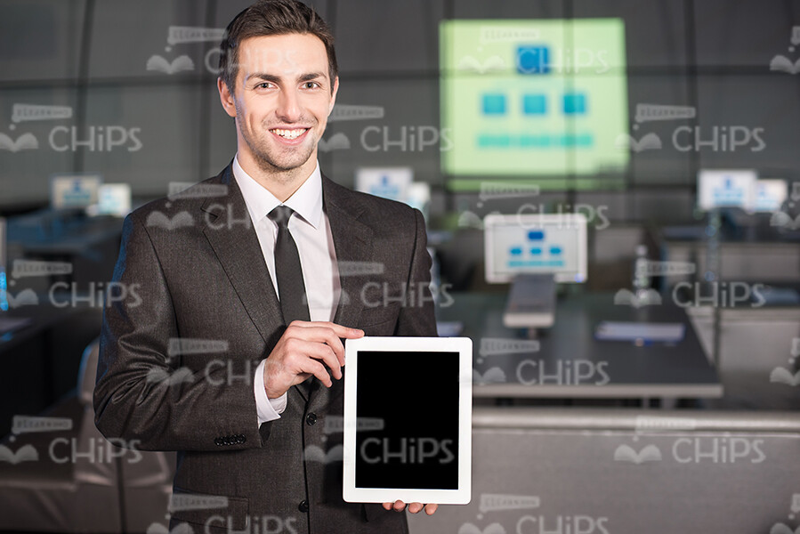 Business Man Showing The Tablet Stock Photo Business Man Showing The Tablet Stock Photo