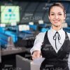 Smiling Businesswoman Gives Card Sample Stock Photo