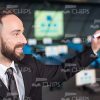 Smiling Businessman Drawing Profile View Stock Photo