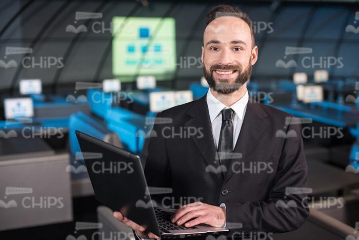 Bearded Business Man With Laptop Stock Photo