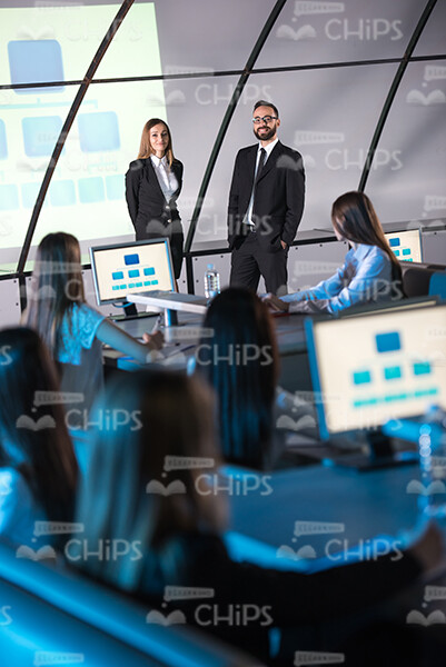 Two Business Characters Involved In Conference Stock Photo