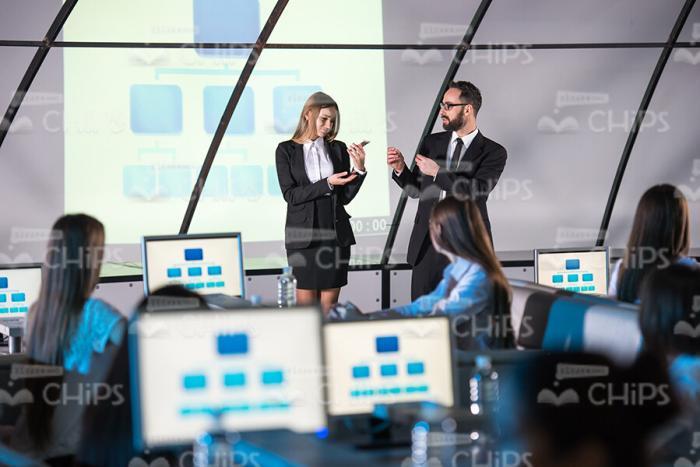 Arguing Narrators On Business Conference Stock Photo
