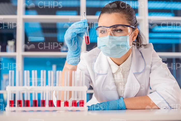 Lab Researcher Working With Liquids Stock Photo