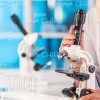 Scientist's Hands Holding Microscope Stock Photo