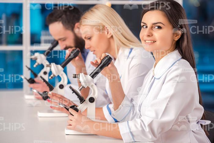 People Working On Lab Research Stock Photo