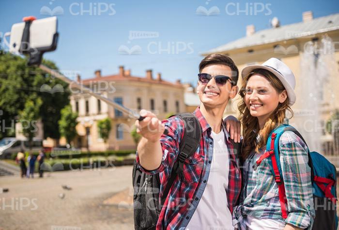 Tourists Making Selfie Stock Photo