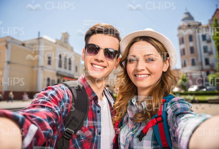 Happy Couple Traveling Stock Photo