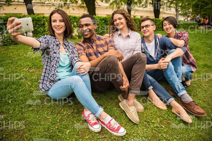 Group Of Students Taking Selfie Stock Photo