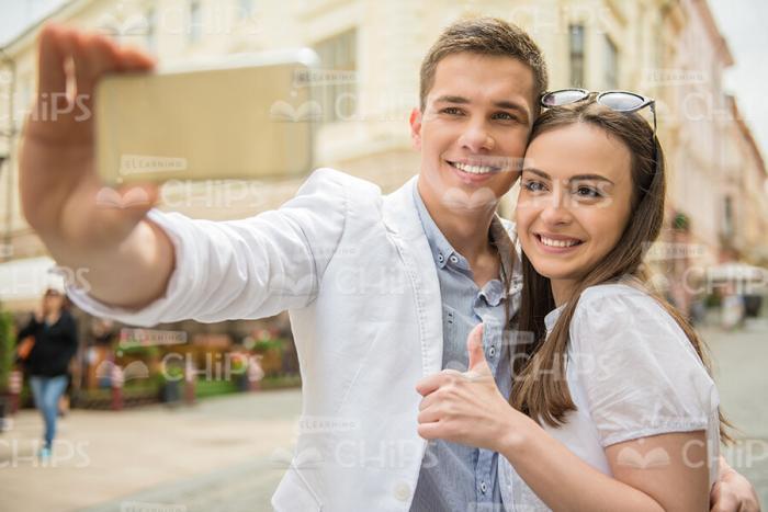 Young Couple Making Selfie Together Stock Photo