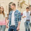 Two Couples Walking Together Stock Photo