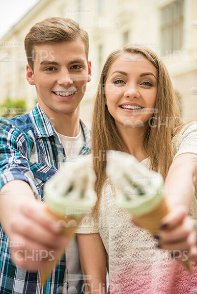 Young Couple With Ice Cream Stock Photo