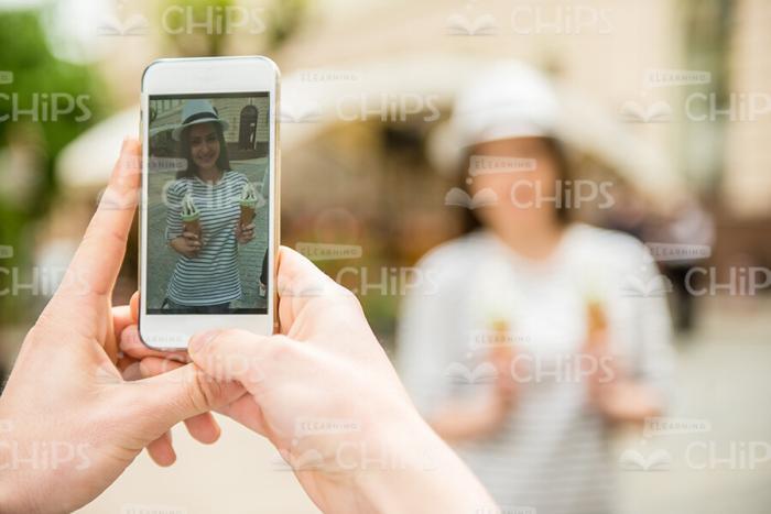 Hands Holding Mobile Phone And Going To Make Picture Stock Photo